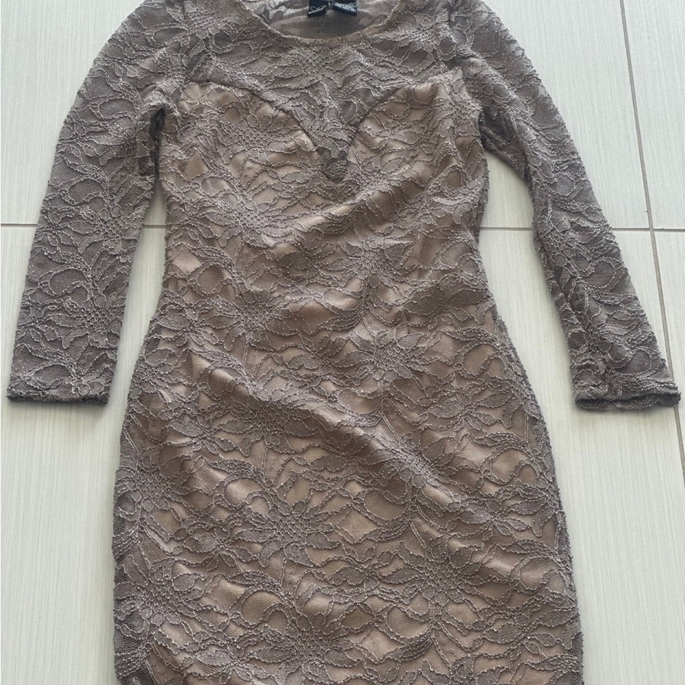 Windsor Tan Bodycon Midi Dress Long Sleeve Crew Neck